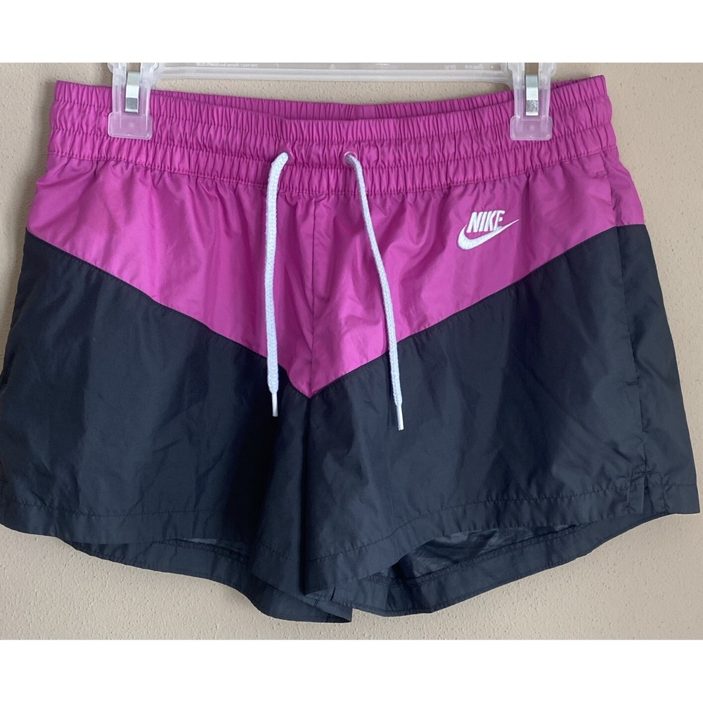 Nike Shorts Womens M Sportwear Heritage Pockets Black Pink Running drawstring